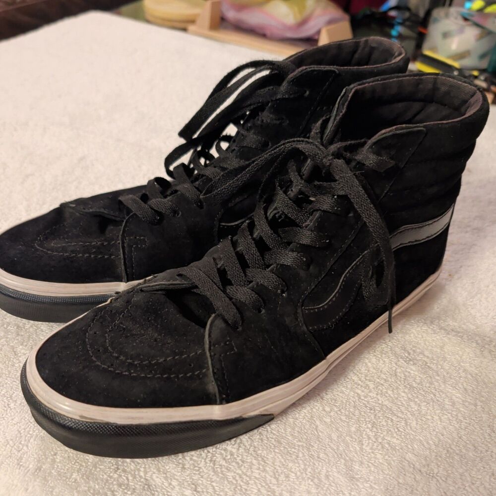 VANS Sk8-Hi Men's Sneakers Black/Black, Suede Leather, Hi-Top M11.5